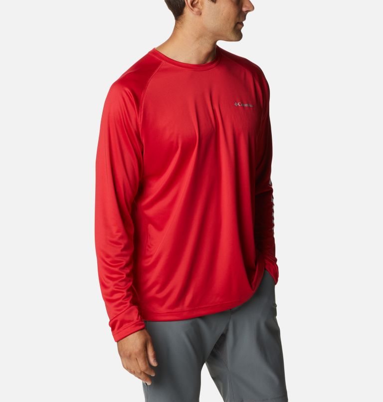Men's Columbia Fork Stream Long Sleeve Sweatshirts Red | CA-G0A41