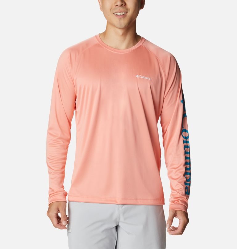 Men\'s Columbia Fork Stream Long Sleeve Sweatshirts Coral | CA-V5843