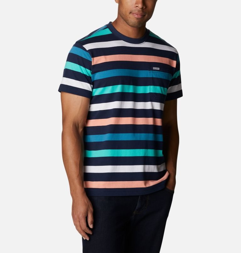 Men's Columbia Glendoveer Pocket T Shirts Stripe | CA-K541A