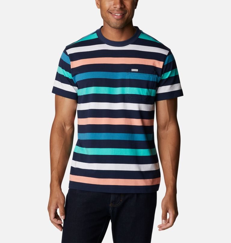 Men\'s Columbia Glendoveer Pocket T Shirts Stripe | CA-K541A