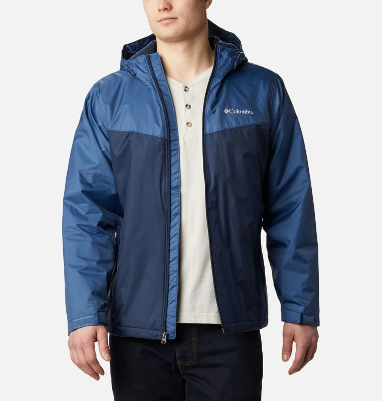 Men\'s Columbia Glennaker Sherpa Lined Rain Jackets Navy | CA-A5130