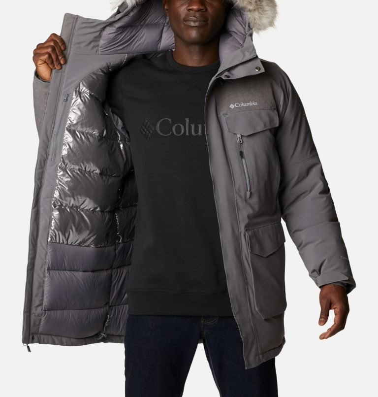 Men's Columbia Great Bend 780 TurboDown Parka Jackets Dark Grey | CA-KC164