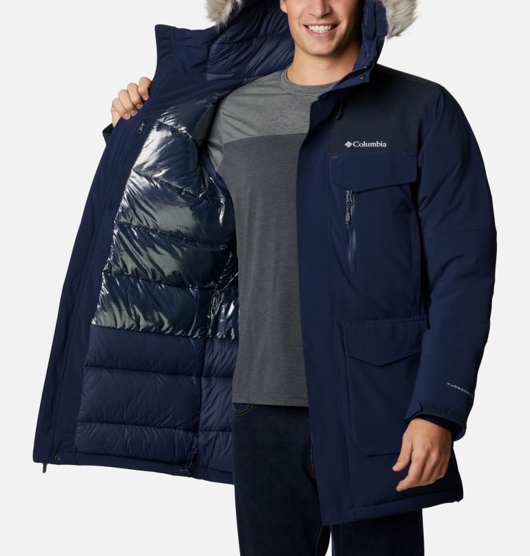 Men's Columbia Great Bend 780 TurboDown Parka Jackets Navy | CA-RC18L