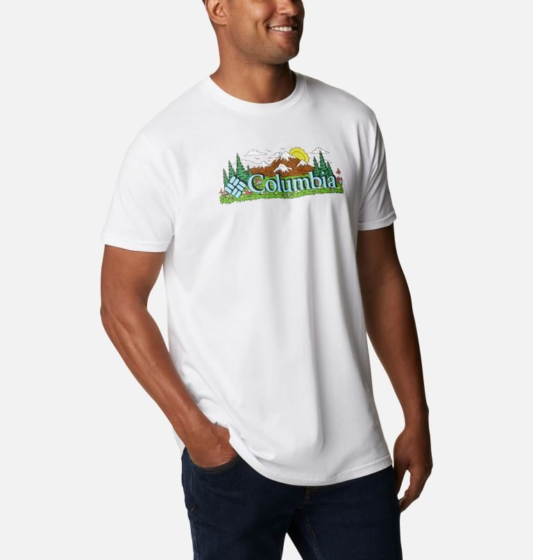 Men's Columbia Happy Graphic T Shirts White | CA-NLC38