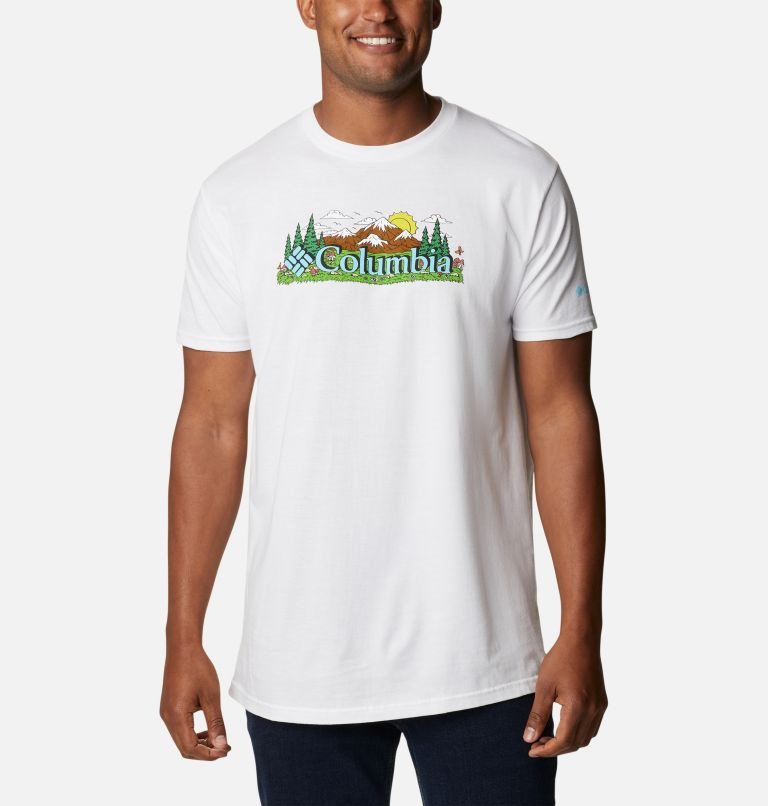 Men\'s Columbia Happy Graphic T Shirts White | CA-NLC38