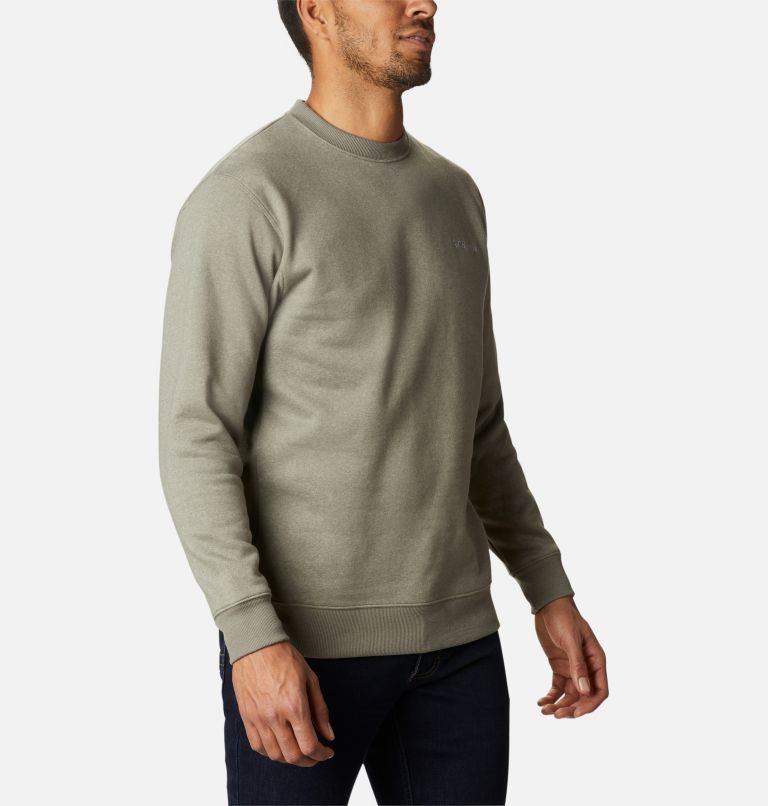 Men's Columbia Hart Mountain II Crew Sweatshirts Olive | CA-M6A85