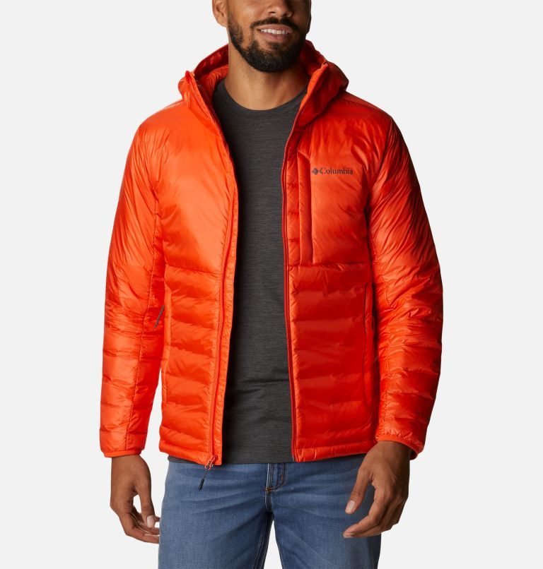 Men's Columbia Infinity Summit Omni-Heat Infinity Double Wall Hooded Down Jackets Orange | CA-D6145