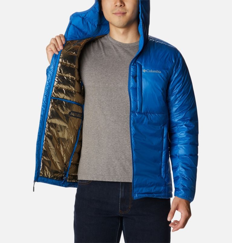 Men's Columbia Infinity Summit Omni-Heat Infinity Double Wall Hooded Down Jackets Blue | CA-Z16C4