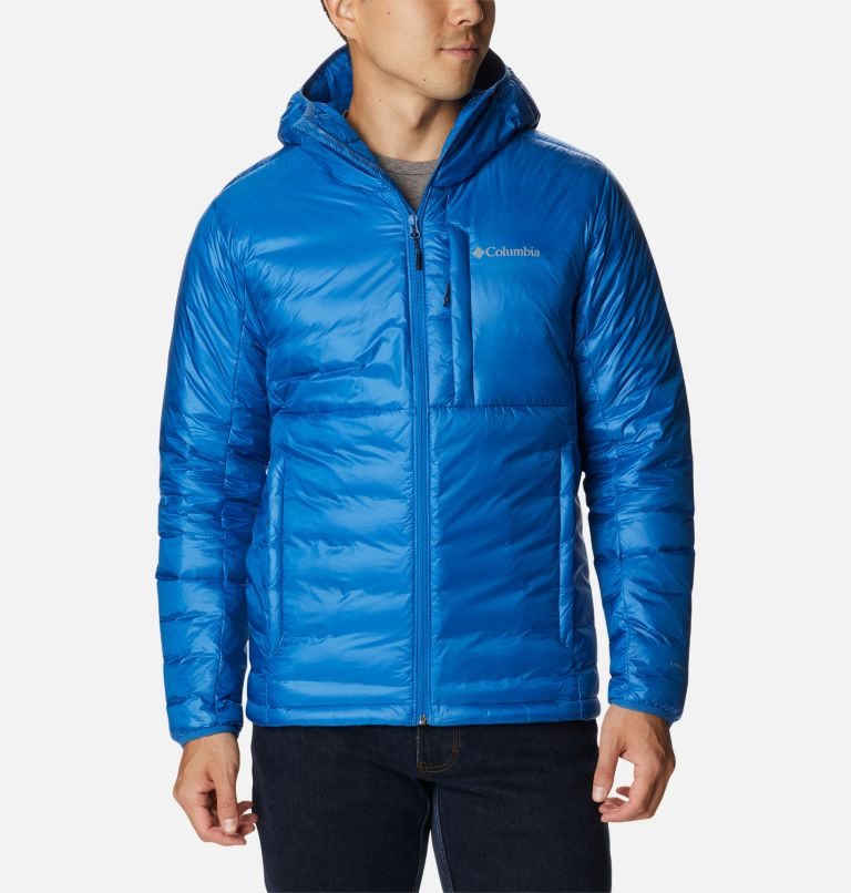 Men\'s Columbia Infinity Summit Omni-Heat Infinity Double Wall Hooded Down Jackets Blue | CA-Z16C4