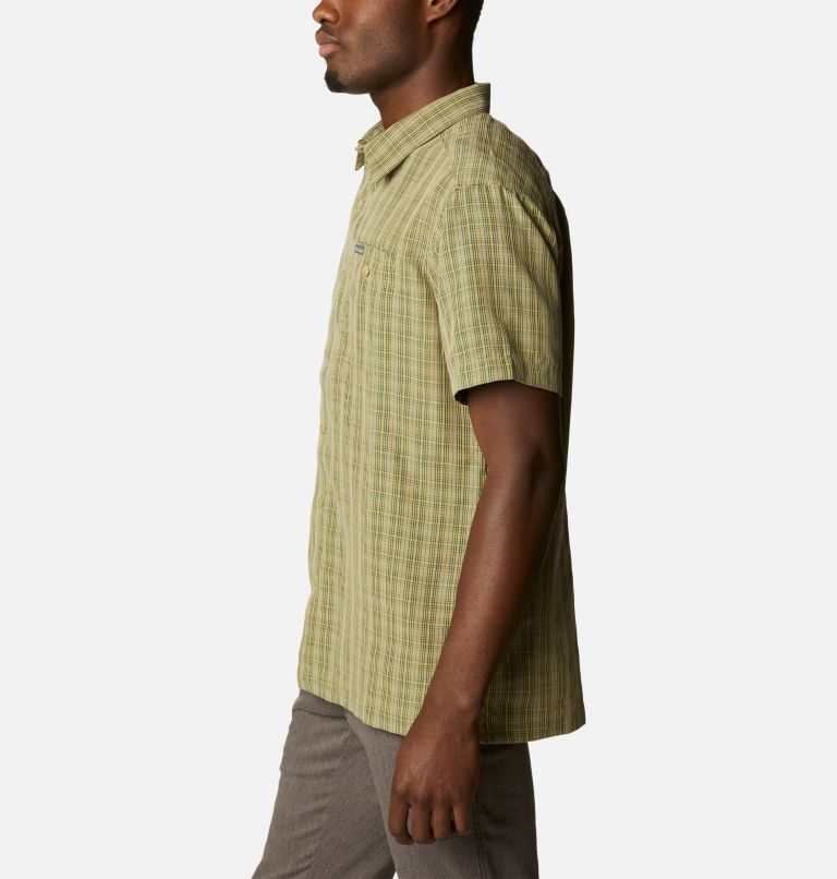 Men's Columbia Lakeside Trail Short Sleeve Shirts Olive | CA-R5403