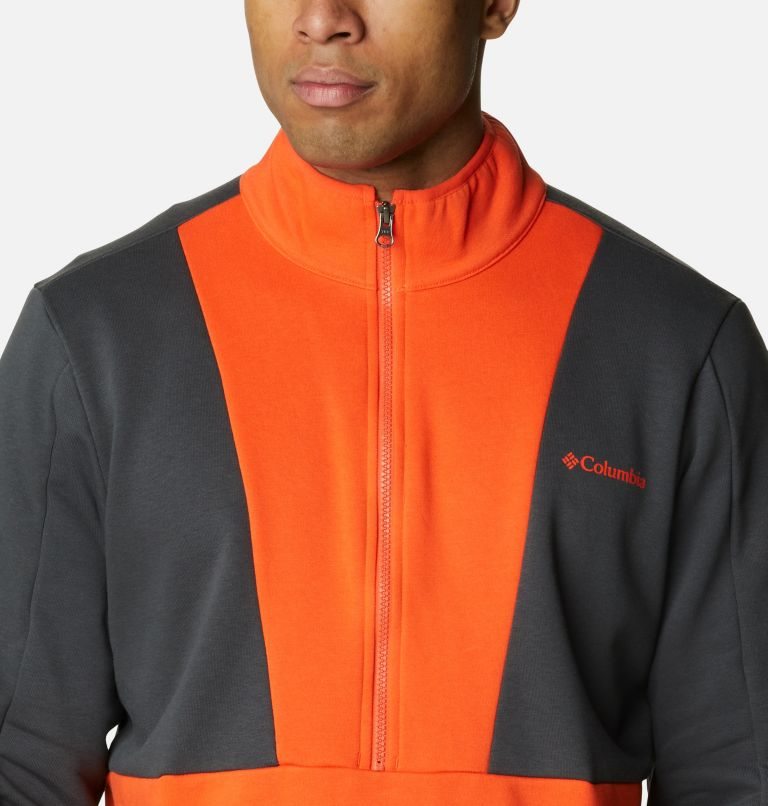 Men's Columbia Lodge Colorblock Half Zip Sweatshirts Orange / Black | CA-H6C18