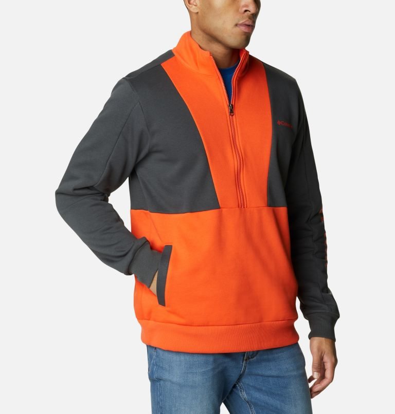 Men's Columbia Lodge Colorblock Half Zip Sweatshirts Orange / Black | CA-H6C18