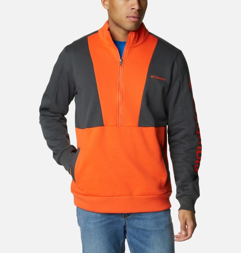 Men\'s Columbia Lodge Colorblock Half Zip Sweatshirts Orange / Black | CA-H6C18