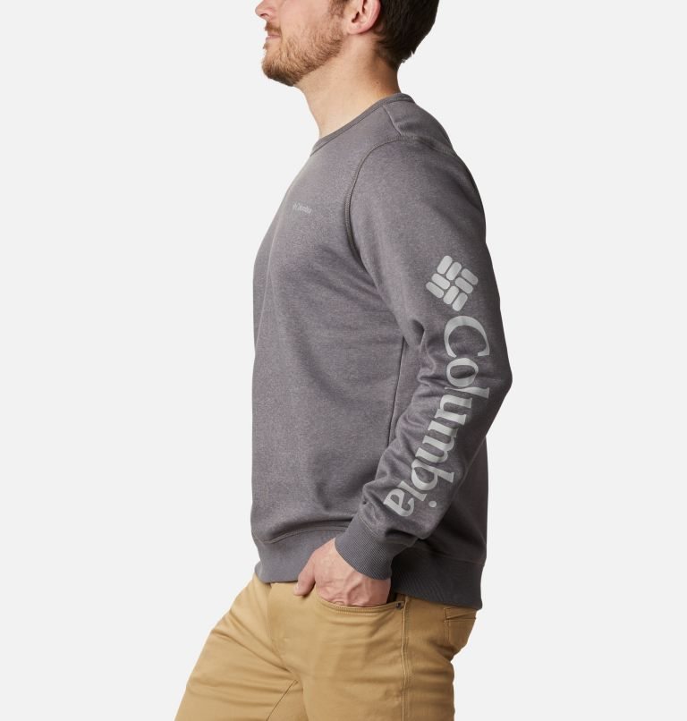 Men's Columbia Logo Fleece Crew Sweatshirts Grey | CA-B06C5