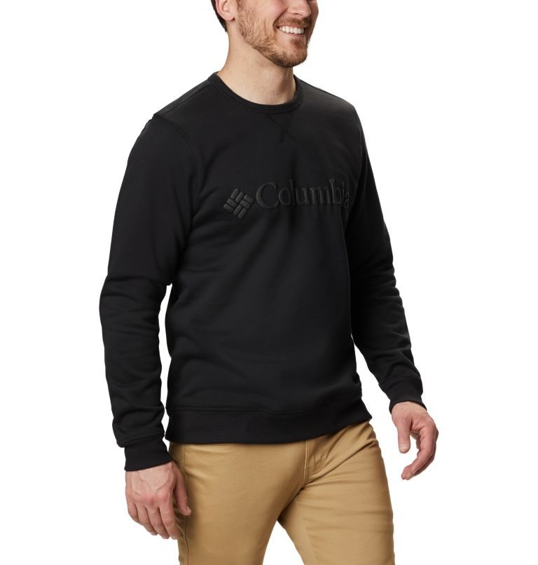 Men's Columbia Logo Fleece Crew Sweatshirts Black | CA-IL153