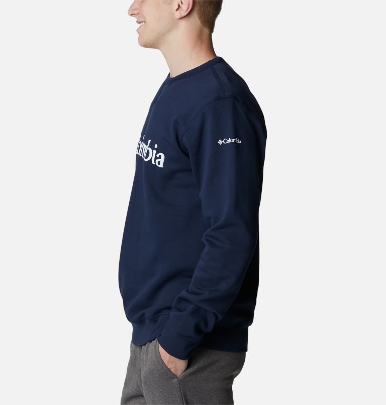 Men's Columbia Logo Fleece Crew Sweatshirts Navy | CA-TA0L3