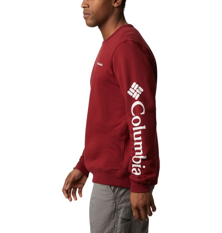 Men's Columbia Logo Fleece Crew Sweatshirts Red | CA-Y53C4