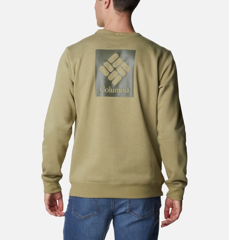 Men's Columbia Logo Fleece Crew Sweatshirts Olive | CA-ZC016