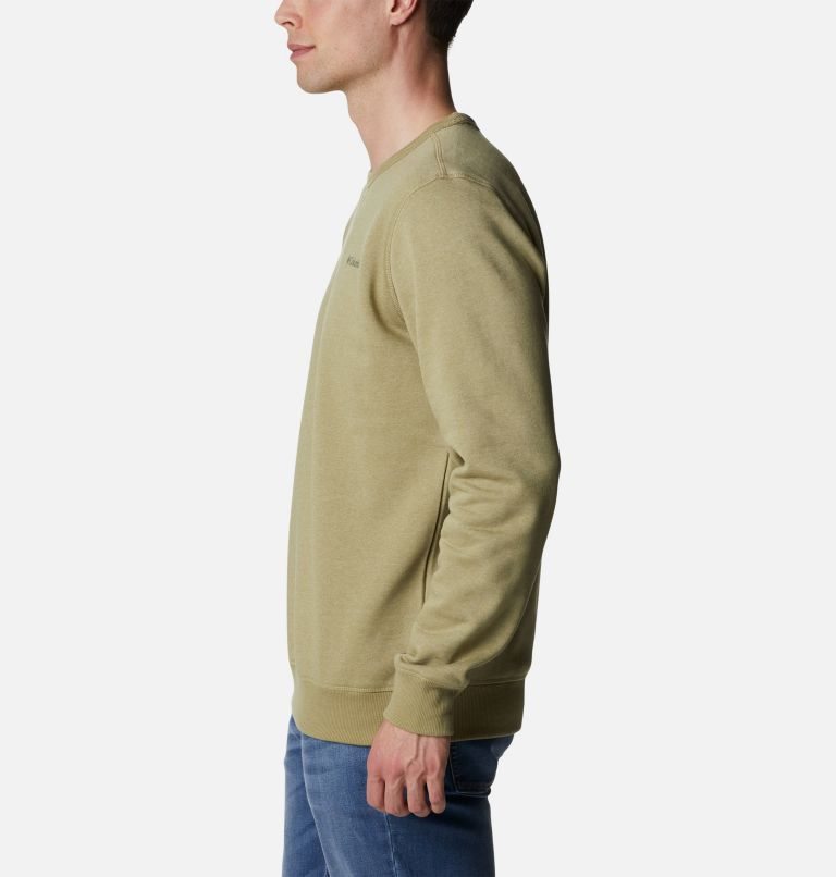 Men's Columbia Logo Fleece Crew Sweatshirts Olive | CA-ZC016