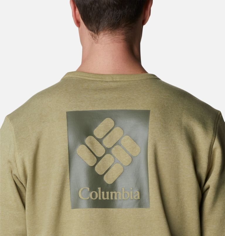 Men's Columbia Logo Fleece Crew Sweatshirts Olive | CA-ZC016