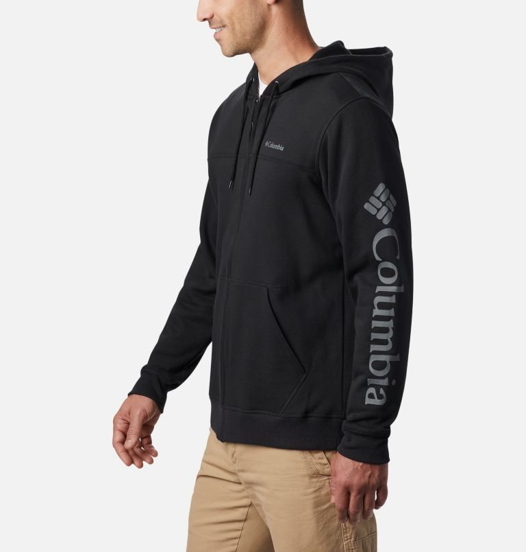 Men's Columbia Logo Full Zip Fleece Hoodie Black | CA-G01L8