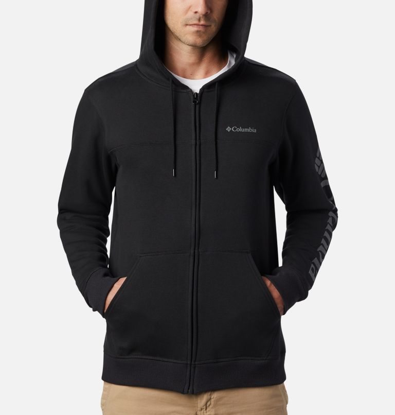 Men's Columbia Logo Full Zip Fleece Hoodie Black | CA-G01L8