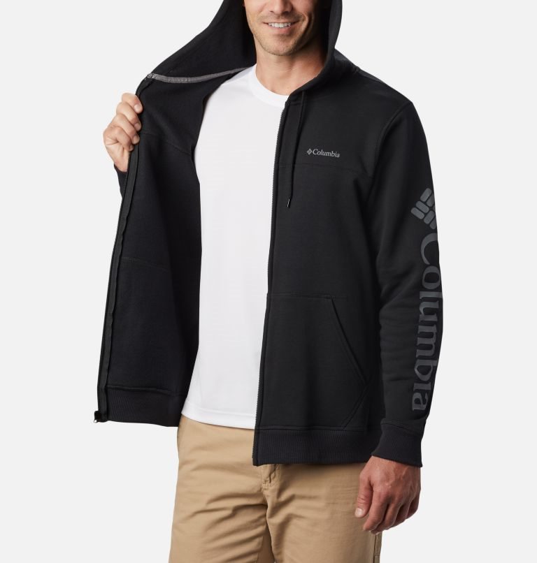 Men's Columbia Logo Full Zip Fleece Hoodie Black | CA-G01L8