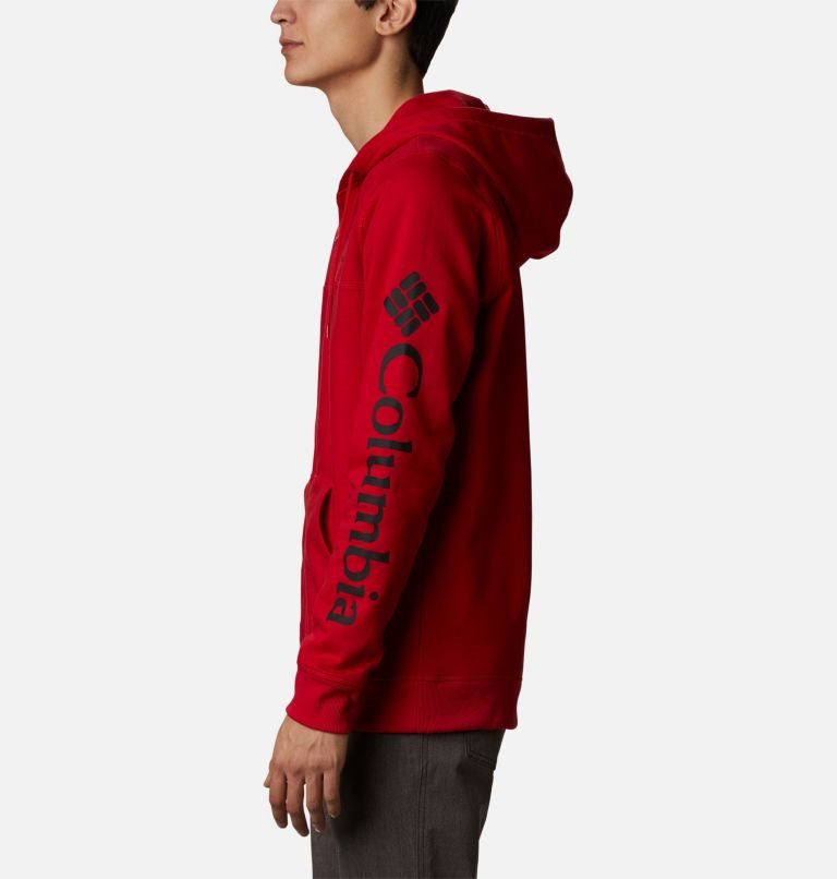 Men's Columbia Logo Full Zip Fleece Hoodie Red | CA-J486A