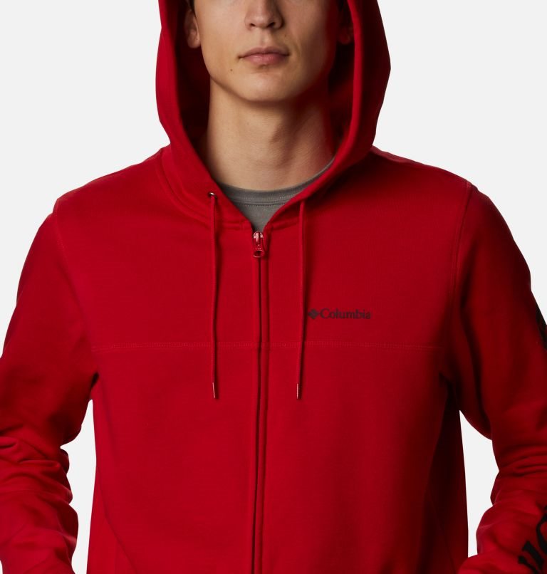 Men's Columbia Logo Full Zip Fleece Hoodie Red | CA-J486A
