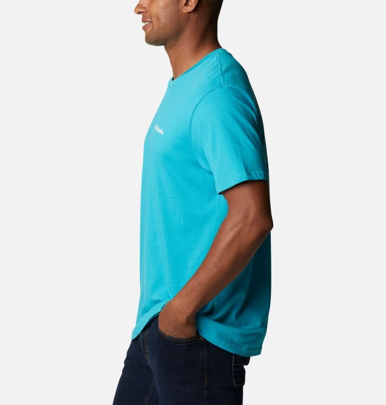 Men's Columbia Mountain Graphic T Shirts Turquoise | CA-O50C8