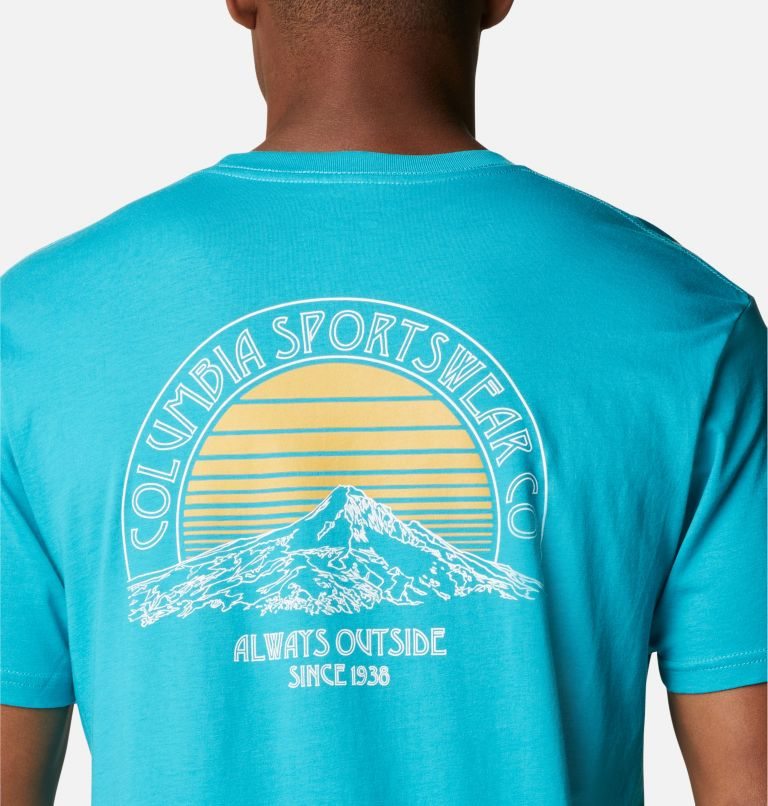 Men's Columbia Mountain Graphic T Shirts Turquoise | CA-O50C8