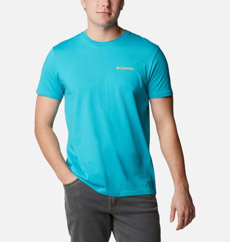 Men's Columbia New Heights Graphic T Shirts Turquoise | CA-F3LA0