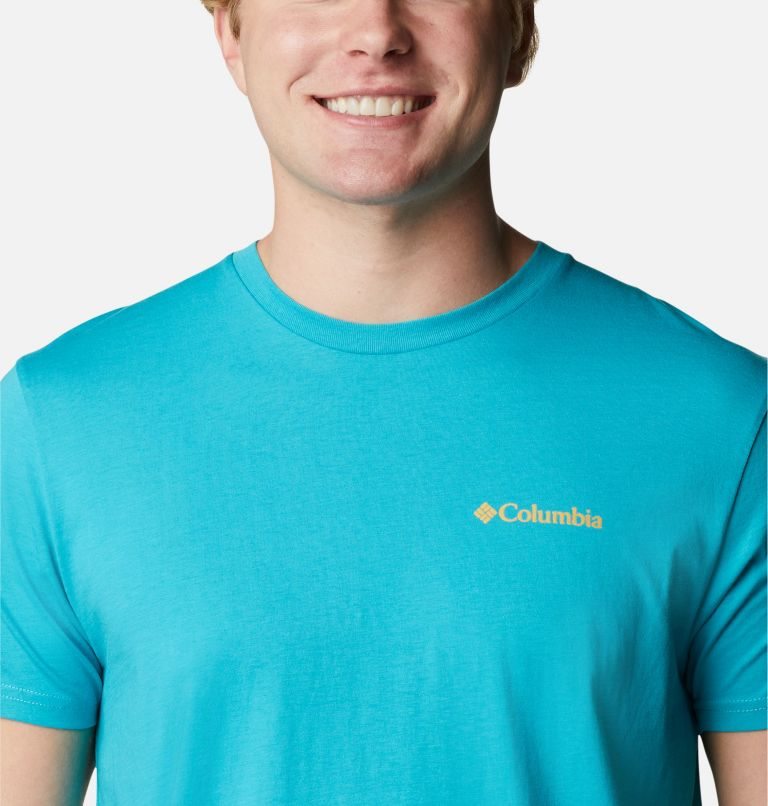 Men's Columbia New Heights Graphic T Shirts Turquoise | CA-F3LA0