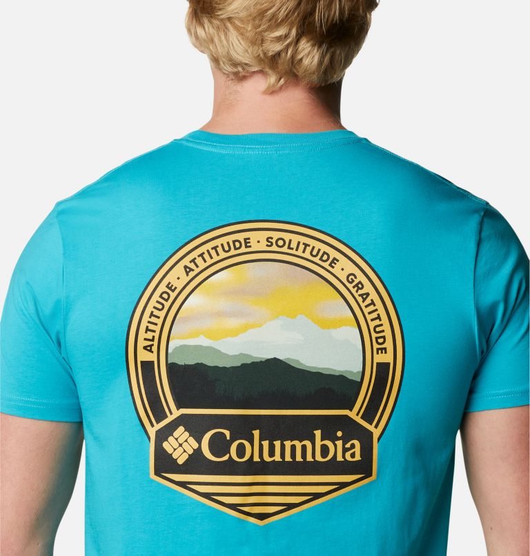 Men's Columbia New Heights Graphic T Shirts Turquoise | CA-F3LA0