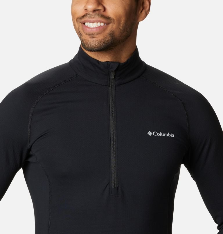 Men's Columbia Omni-Heat 3D Knit Half Zip Baselayer Sweatshirts Black | CA-Z0L31