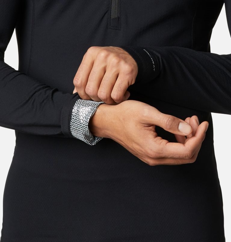 Men's Columbia Omni-Heat 3D Knit Half Zip Baselayer Sweatshirts Black | CA-Z0L31