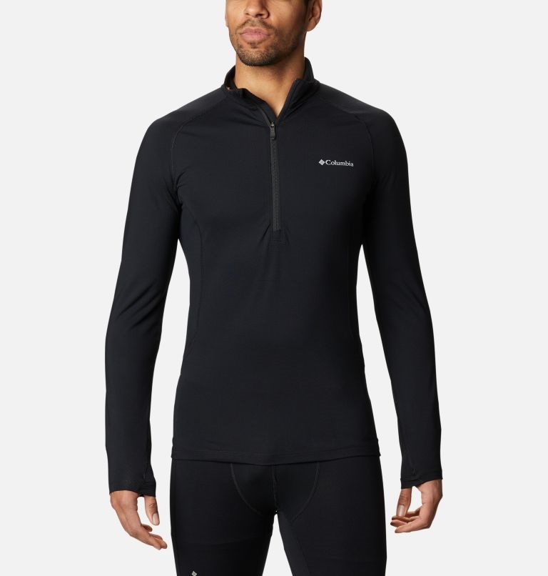 Men\'s Columbia Omni-Heat 3D Knit Half Zip Baselayer Sweatshirts Black | CA-Z0L31