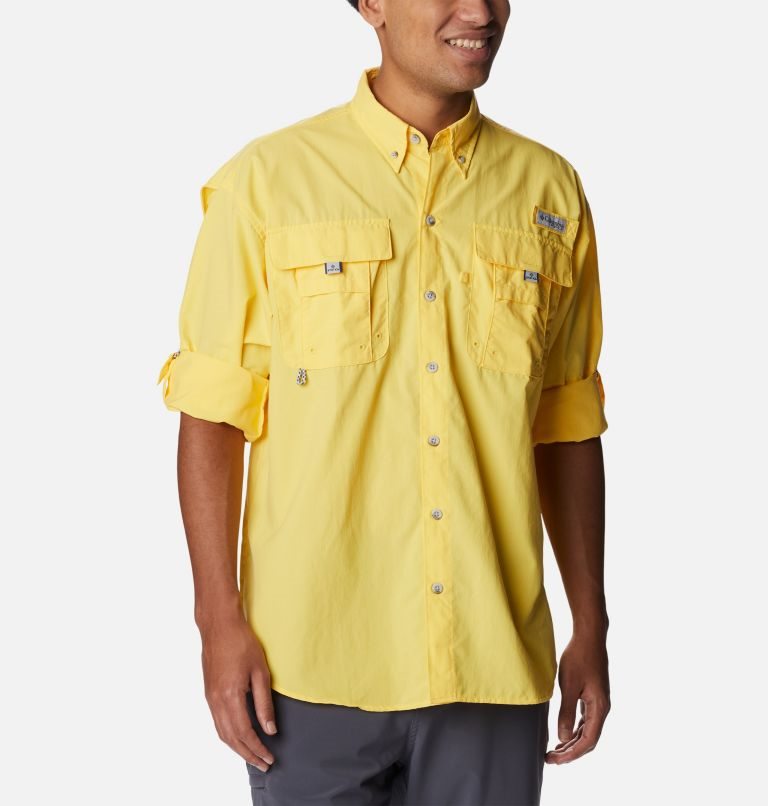 Men's Columbia PFG Bahama II Long Sleeve Shirts Yellow | CA-OLC03