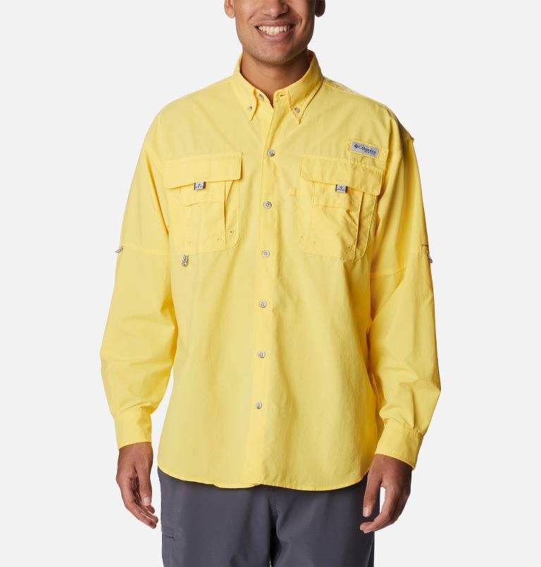 Men\'s Columbia PFG Bahama II Long Sleeve Shirts Yellow | CA-OLC03