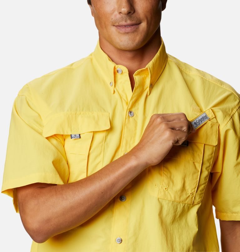 Men's Columbia PFG Bahama II Short Sleeve Shirts Yellow | CA-B8C54