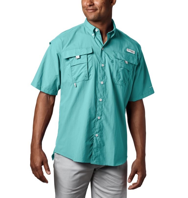 Men\'s Columbia PFG Bahama II Short Sleeve Shirts Turquoise | CA-J1804