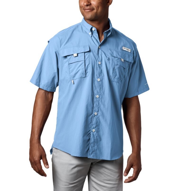 Men\'s Columbia PFG Bahama II Short Sleeve Shirts Light Blue | CA-QC685