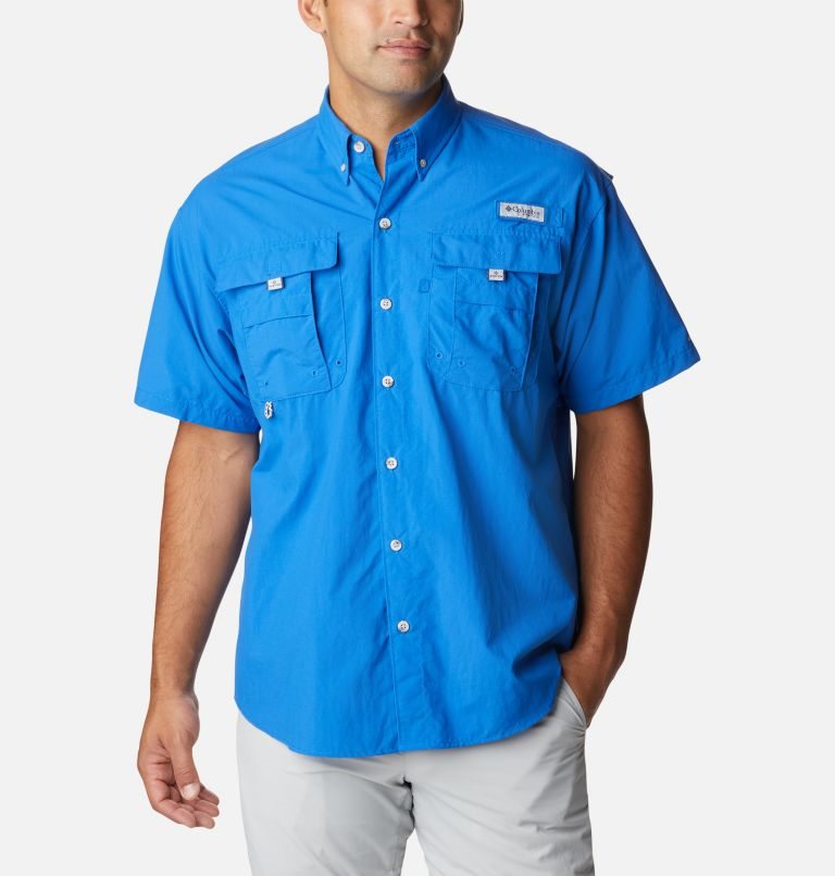 Men's Columbia PFG Bahama Icon Short Sleeve Shirts Blue | CA-E6L15