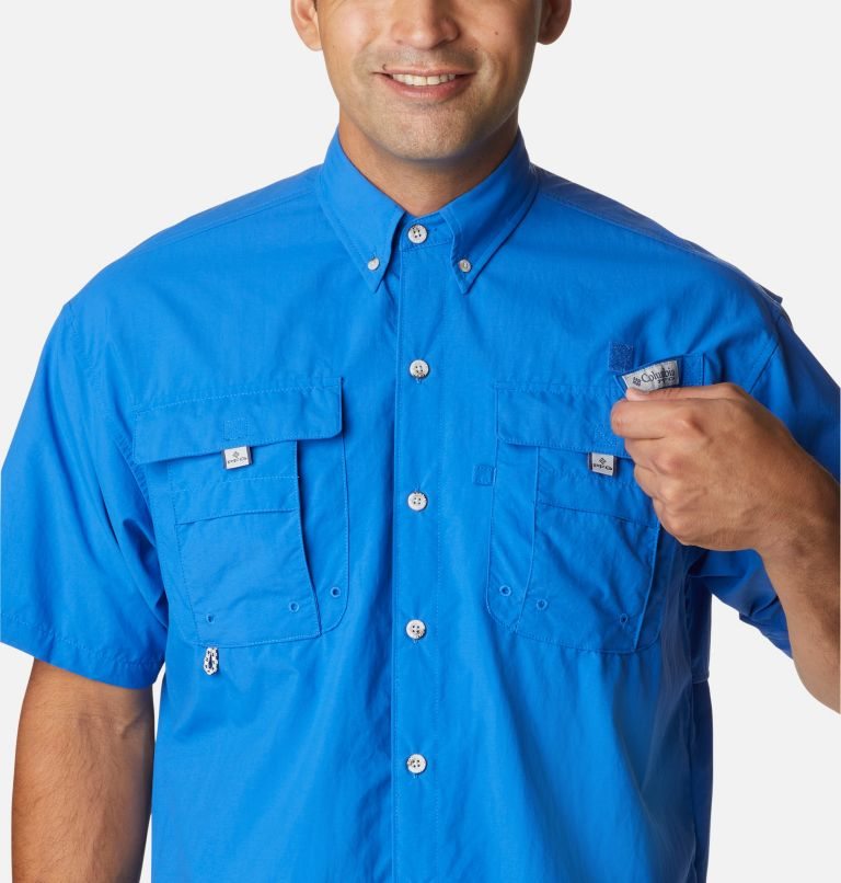 Men's Columbia PFG Bahama Icon Short Sleeve Shirts Blue | CA-E6L15