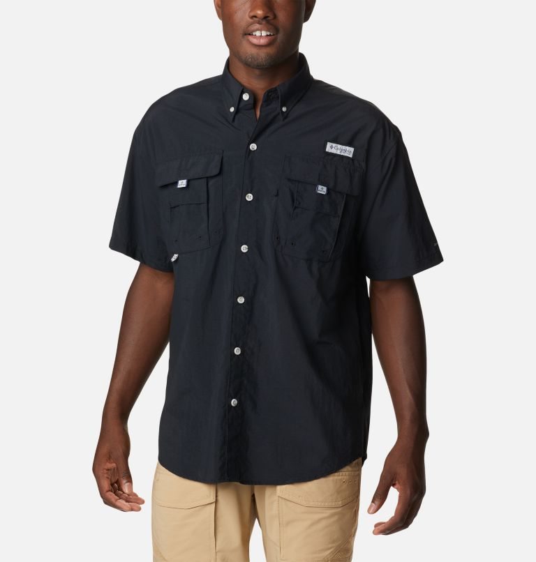 Men's Columbia PFG Bahama Icon Short Sleeve Shirts Black | CA-HAL5C