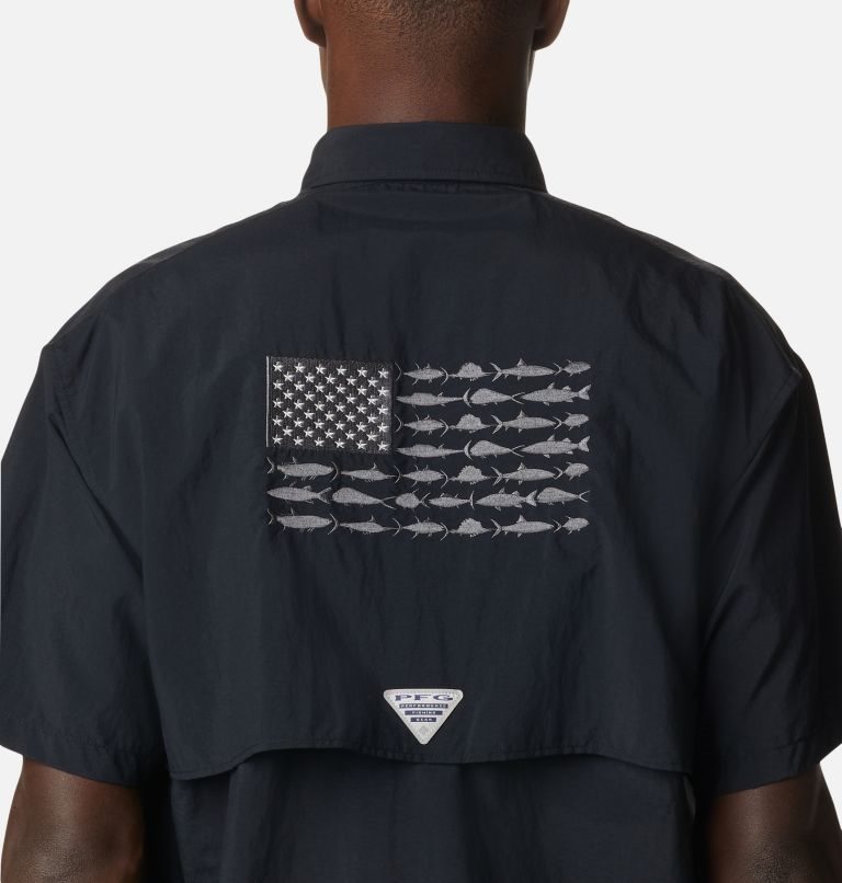 Men's Columbia PFG Bahama Icon Short Sleeve Shirts Black | CA-HAL5C