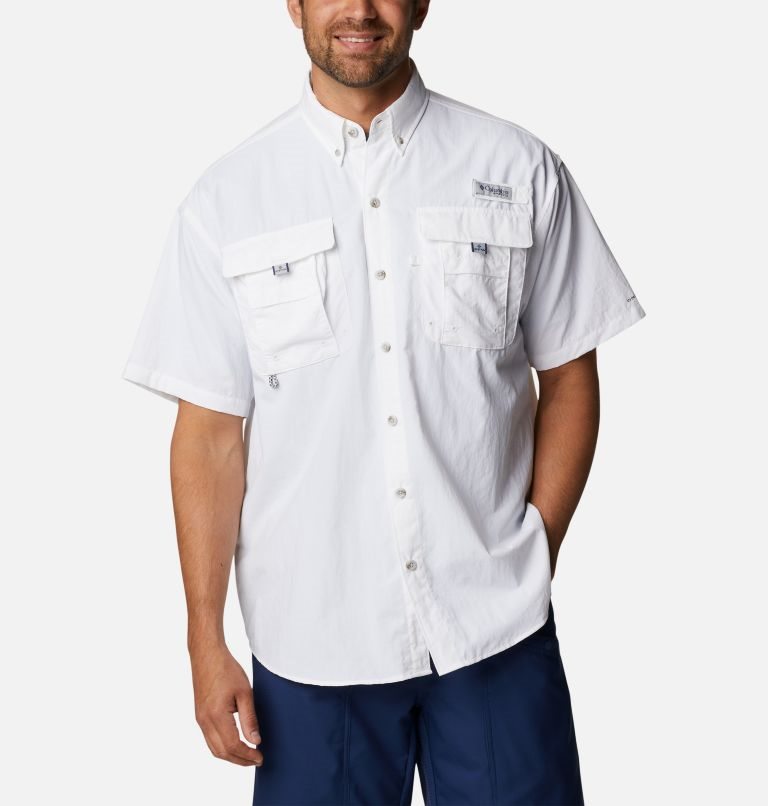 Men's Columbia PFG Bahama Icon Short Sleeve Shirts White | CA-L4180
