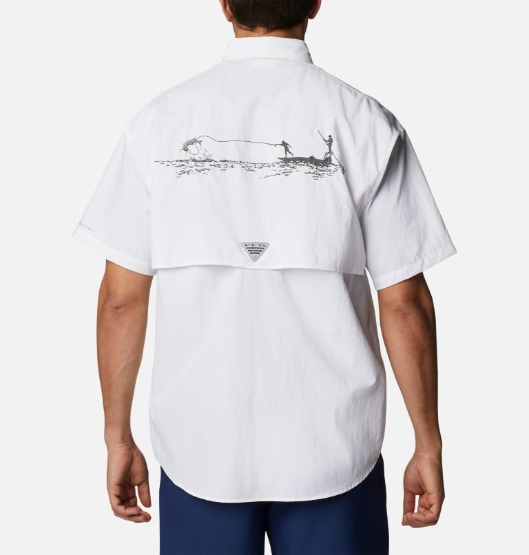 Men\'s Columbia PFG Bahama Icon Short Sleeve Shirts White | CA-L4180
