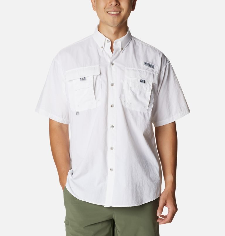 Men's Columbia PFG Bahama Icon Short Sleeve Shirts White | CA-R418C