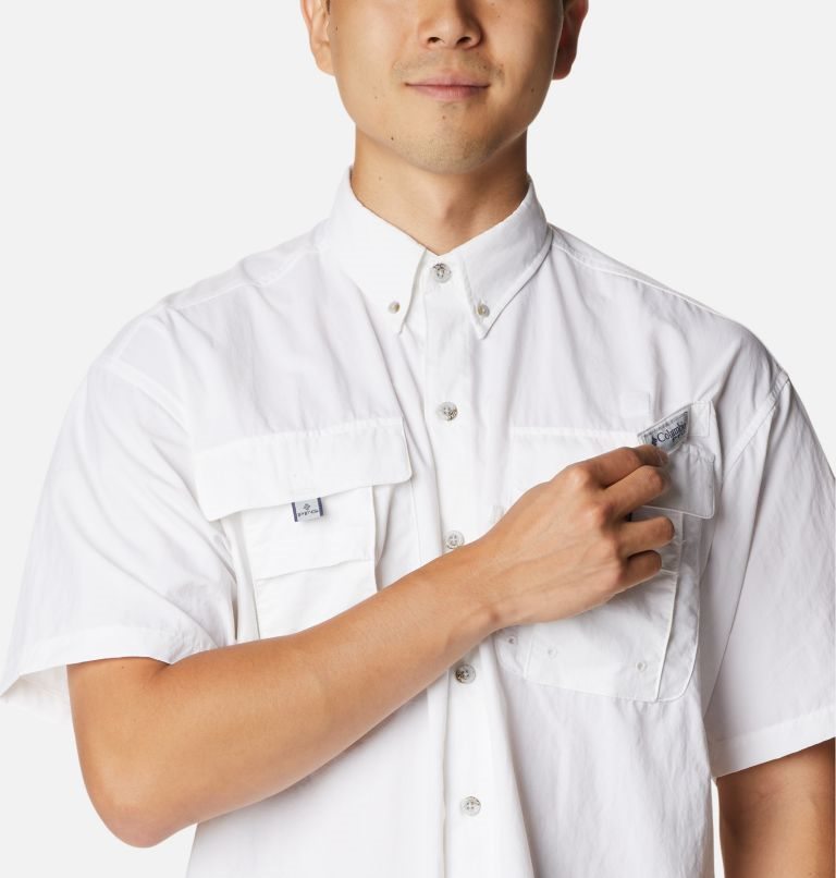 Men's Columbia PFG Bahama Icon Short Sleeve Shirts White | CA-R418C